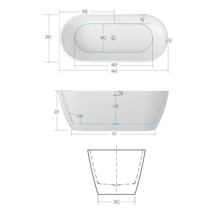67'' White Acrylic Freestanding Soaking Bathtub