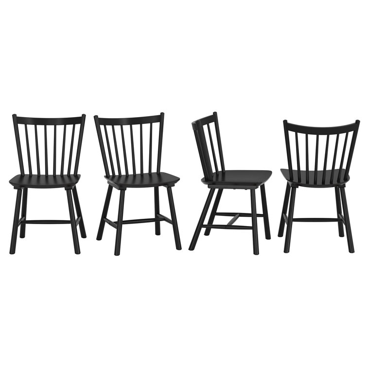 Black Solid Wood Windsor Slat Back Side Chairs, Set of 4