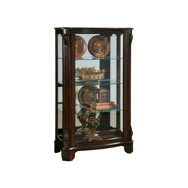 Cherry Brown Lighted Curio Cabinet with Glass Shelves