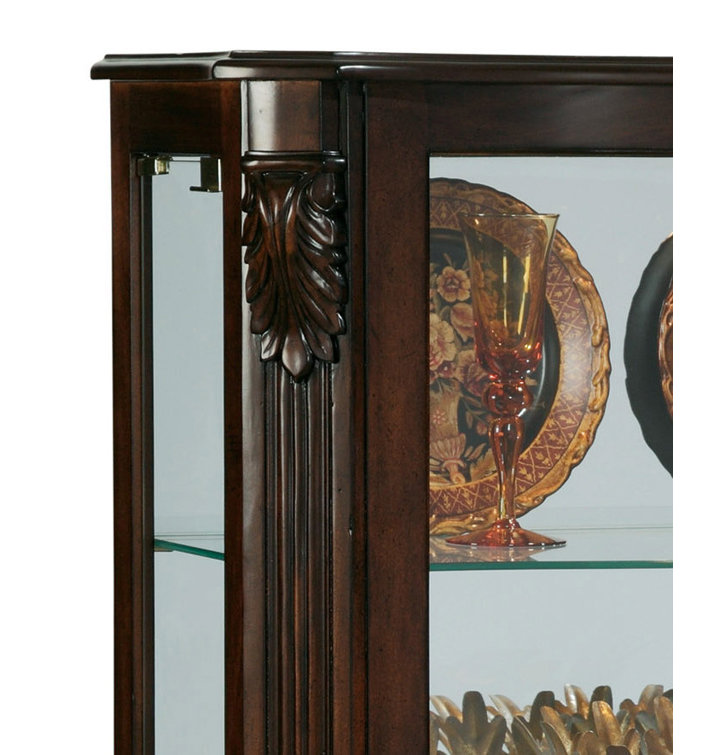 Cherry Brown Lighted Curio Cabinet with Glass Shelves