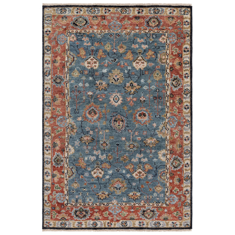 Samarkand Red & Blue Traditional Wool Area Rug 6' x 9'