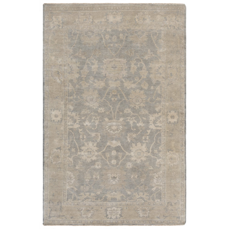Hand-Knotted Light Grey and Beige Wool 6' x 9' Rug