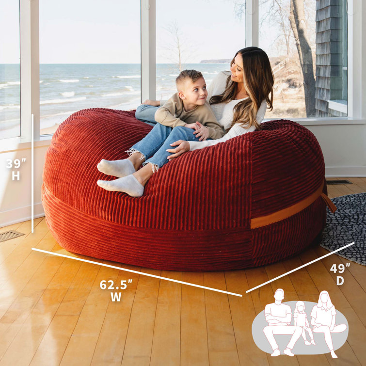 Deep Terracotta Corduroy XL Bean Bag Chair with Removable Cover
