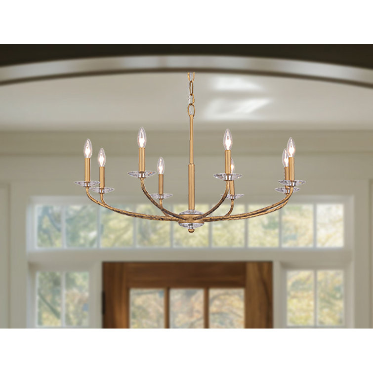 Ashen Gold 36" 8-Light Candle Style Chandelier with Crystal Accents