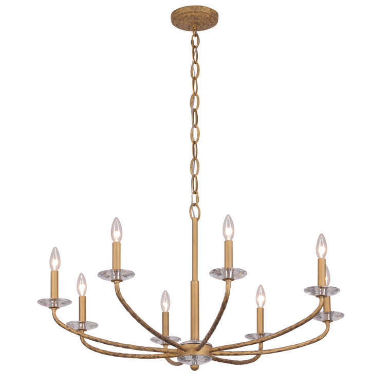 Ashen Gold 36" 8-Light Candle Style Chandelier with Crystal Accents