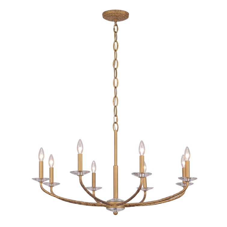 Ashen Gold 36" 8-Light Candle Style Chandelier with Crystal Accents
