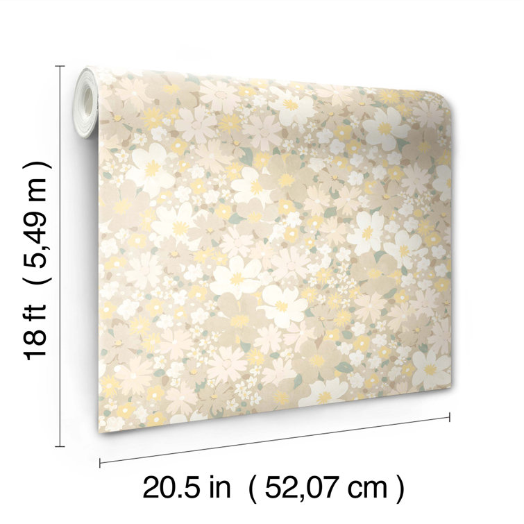 Yellow Floral Self-Adhesive Repositionable Wallpaper Roll