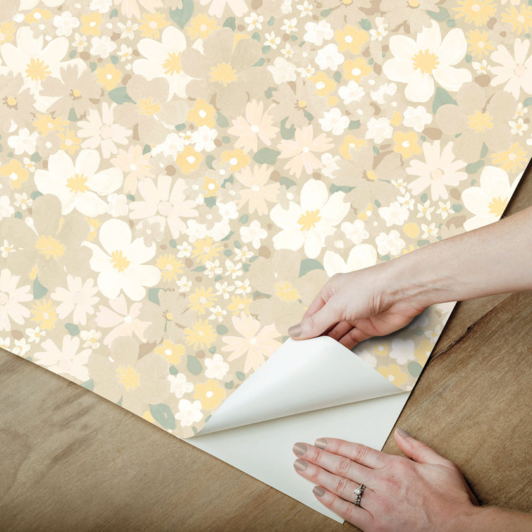 Yellow Floral Self-Adhesive Repositionable Wallpaper Roll