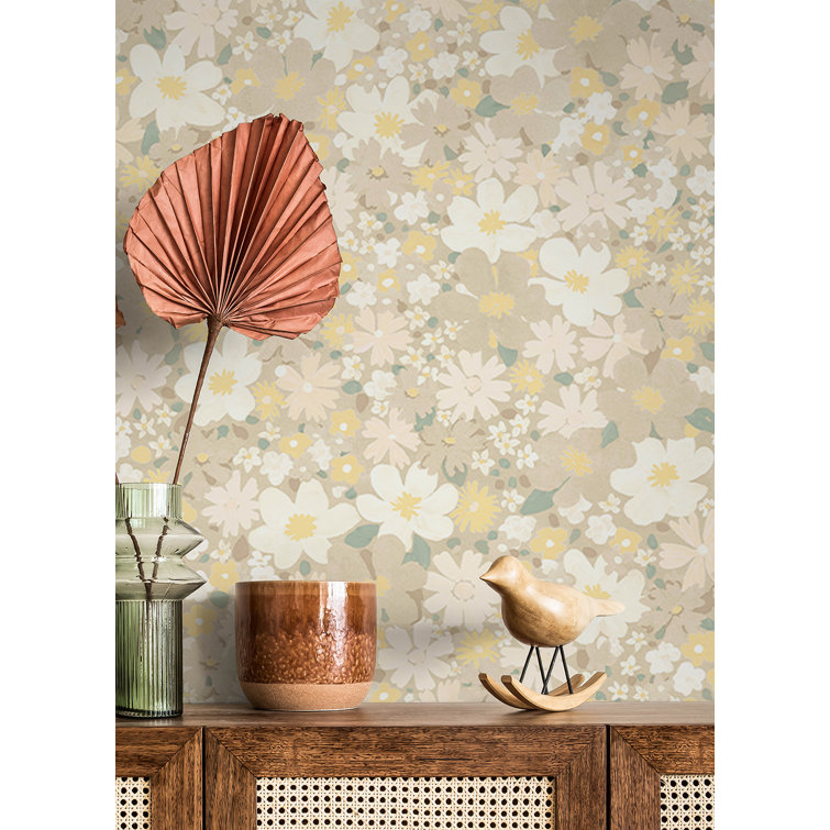 Yellow Floral Self-Adhesive Repositionable Wallpaper Roll