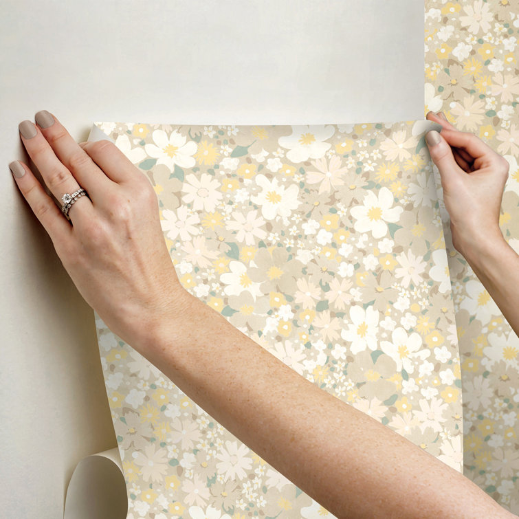 Yellow Floral Self-Adhesive Repositionable Wallpaper Roll