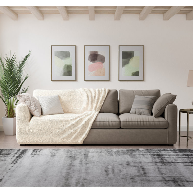 Cream Stretchable Polyester Sofa Cover for 3-Seater Couch