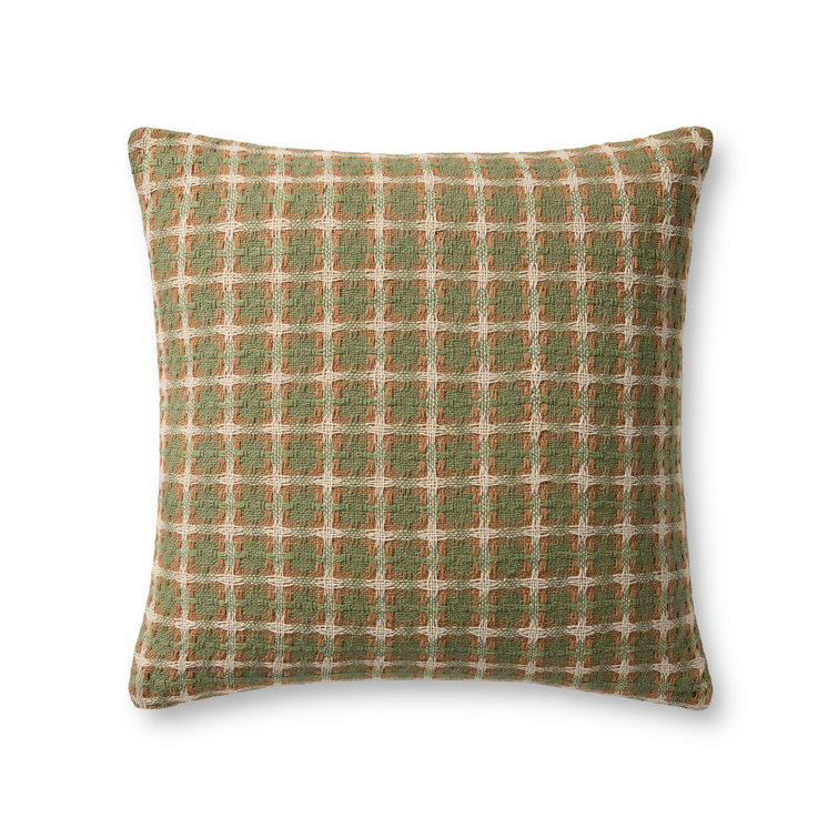 Green and Beige Cotton Checkered Square Pillow
