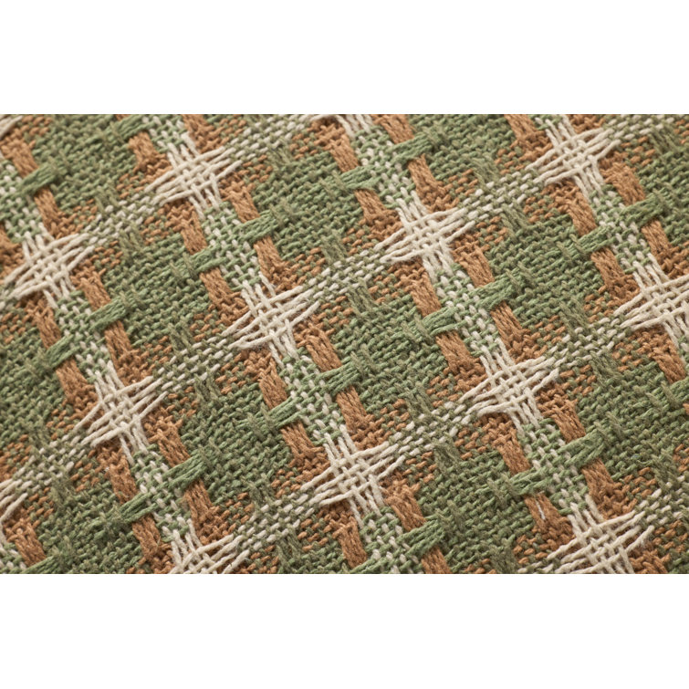 Green and Beige Cotton Checkered Square Pillow