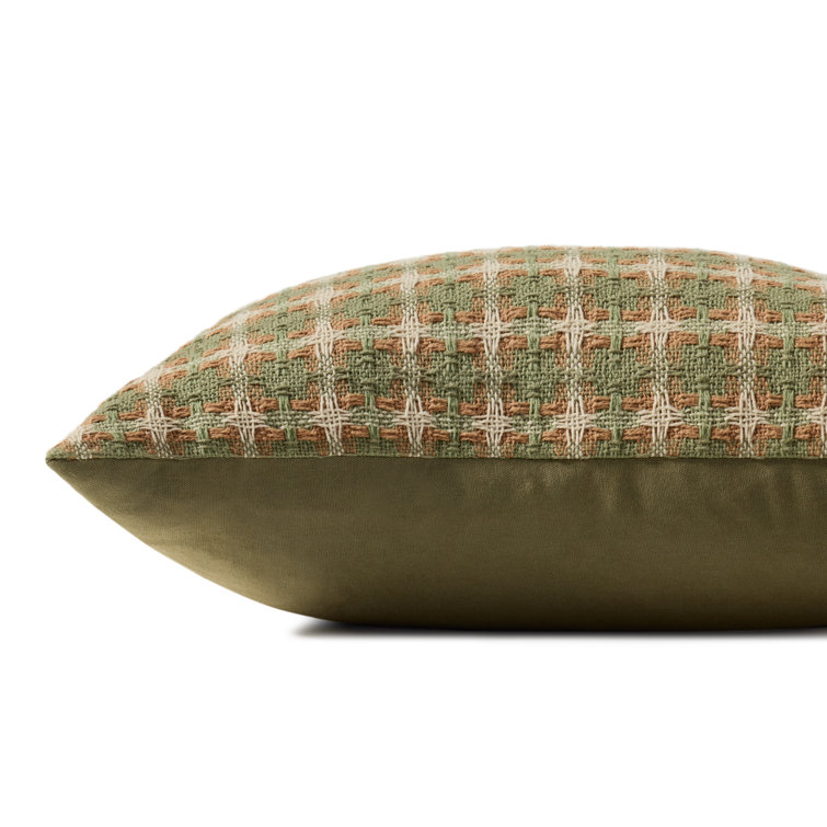Green and Beige Cotton Checkered Square Pillow