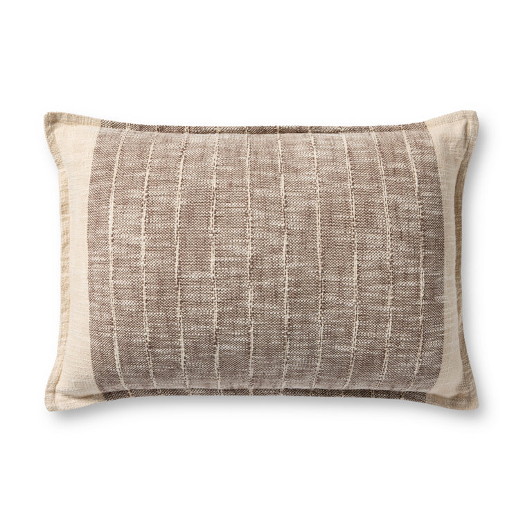 Brown and Beige Cotton Rectangular Lumbar Pillow