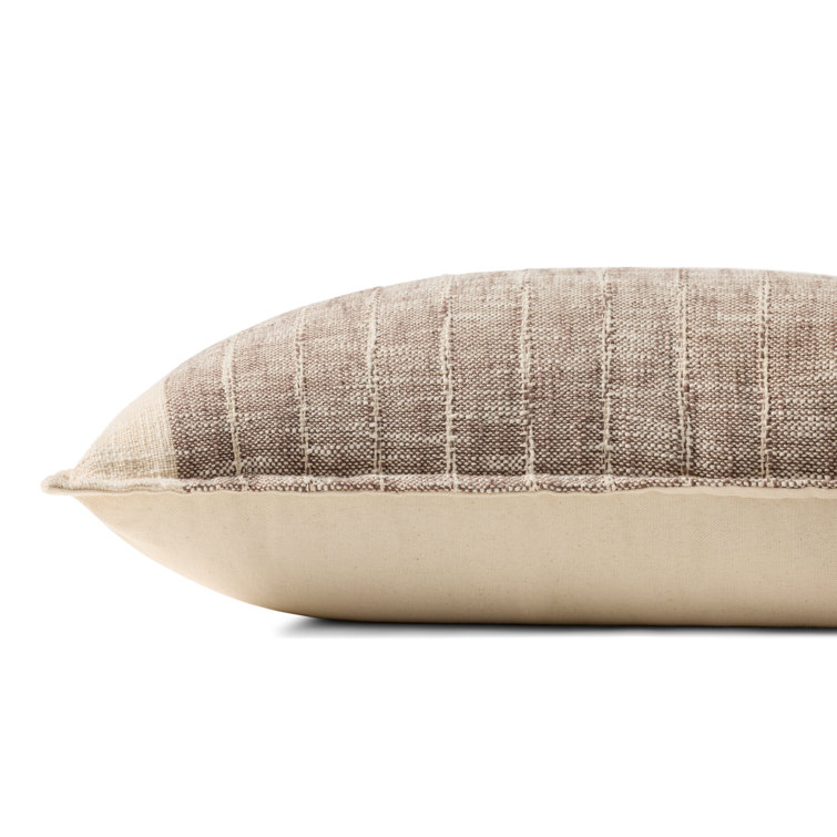 Brown and Beige Cotton Rectangular Lumbar Pillow