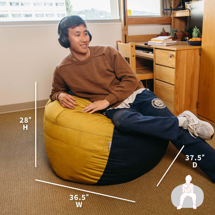 Blue and Gold Medium Foam Filled Bean Bag Chair with Removable Cover