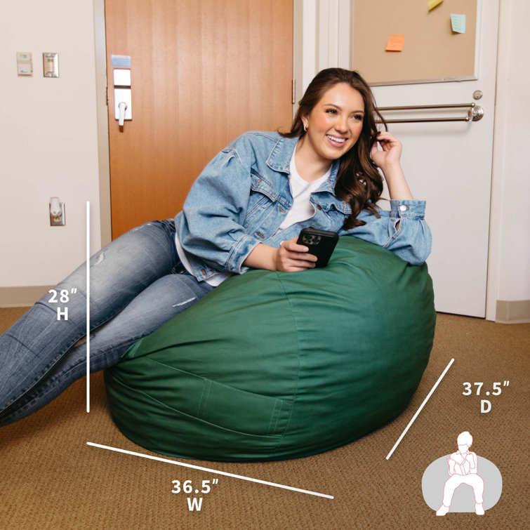 Medium Collegiate Green Recycled Denim Bean Bag Chair with Removable Cover