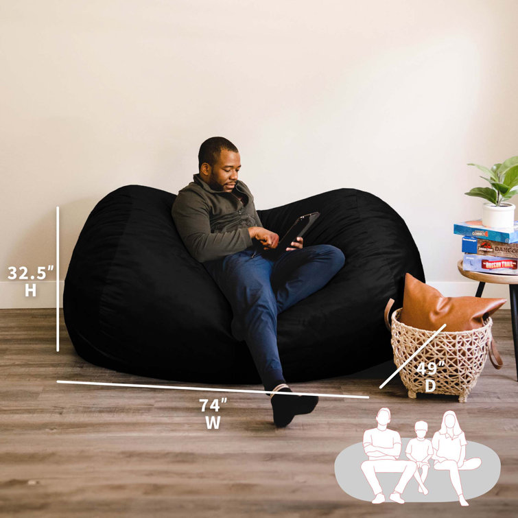 Black Plush Extra Large Memory Foam Bean Bag Sofa with Removable Cover