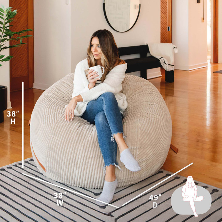 Large Vanilla Latte Corduroy Bean Bag Chair with Removable Cover