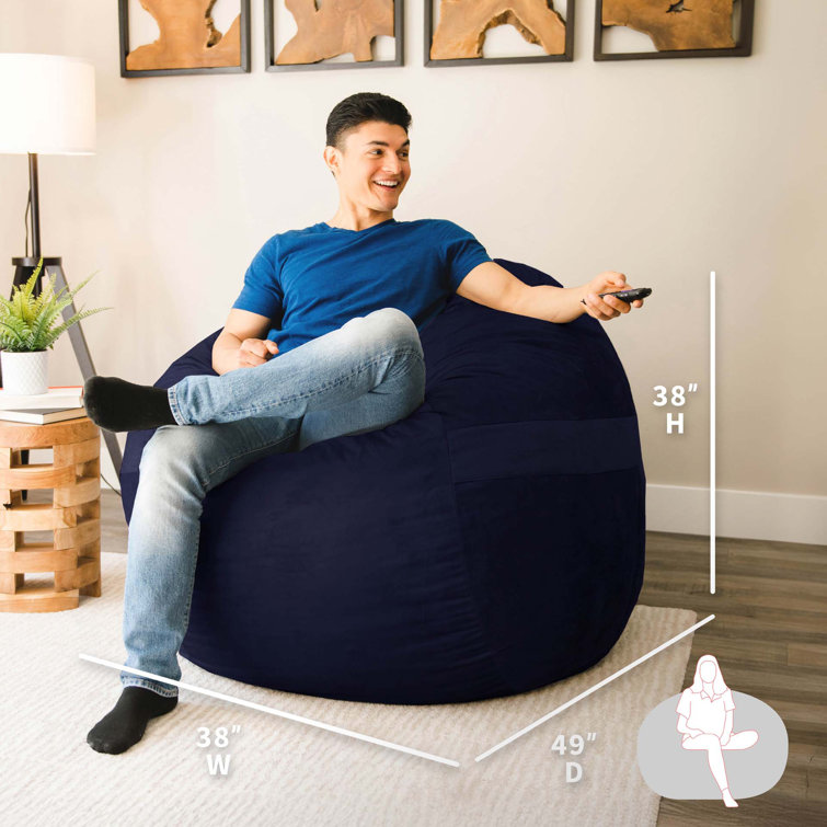 Midnight Blue Large Foam Filled Bean Bag Chair with Removable Plush Cover