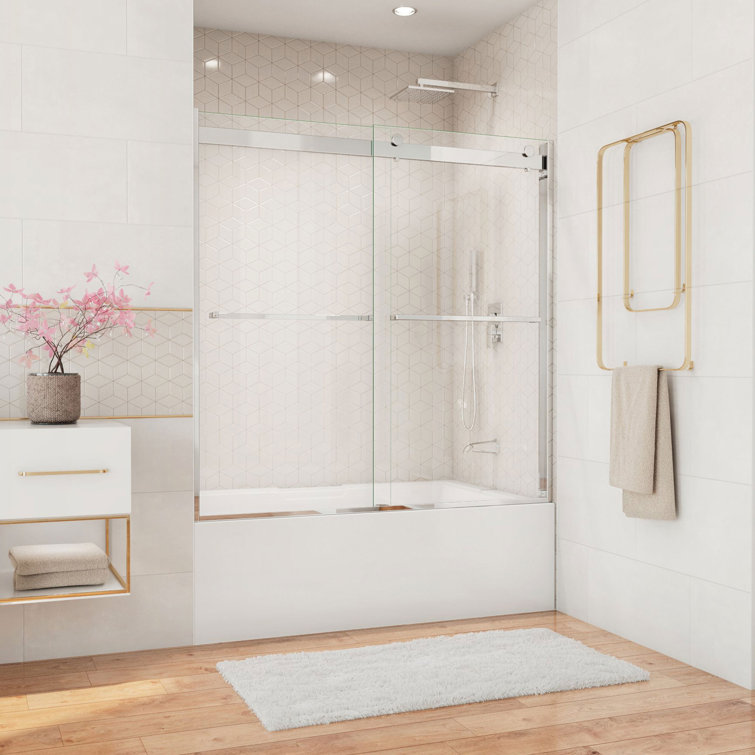 Essence 60" Frameless Chrome Sliding Tub Door with ClearMax