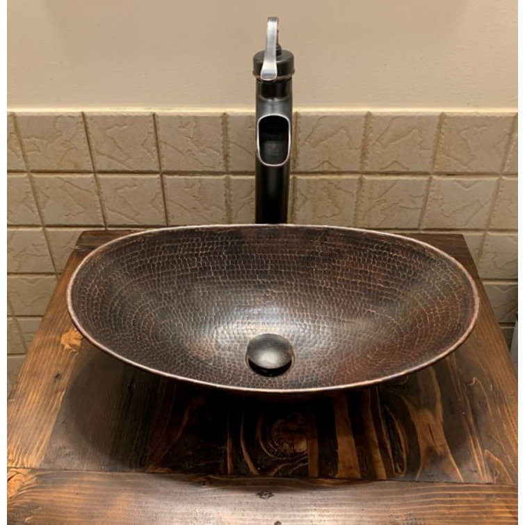 Hand-Hammered Oval Copper Vessel Sink in Brushed Sedona