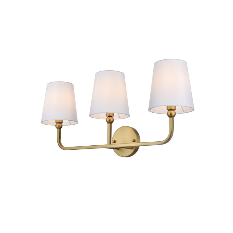 Gold Iron 3-Light Dimmable Vanity Light with White Shades