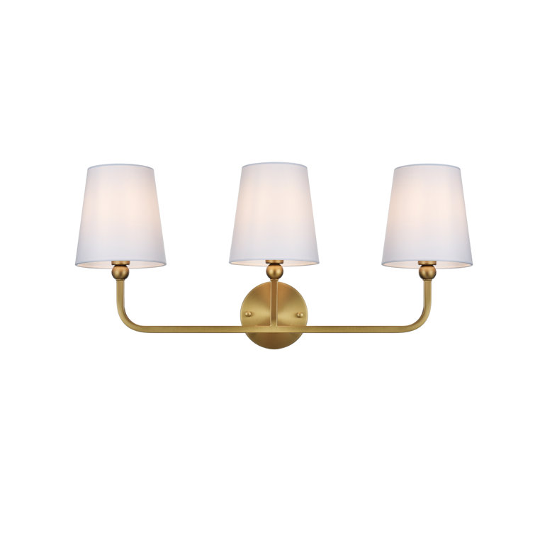 Gold Iron 3-Light Dimmable Vanity Light with White Shades