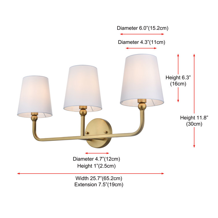 Gold Iron 3-Light Dimmable Vanity Light with White Shades