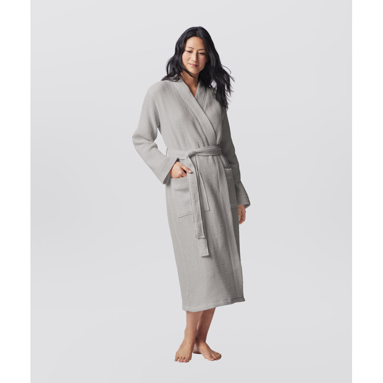 Fog Gray Organic Cotton Waffle Spa Robe, Small/Medium