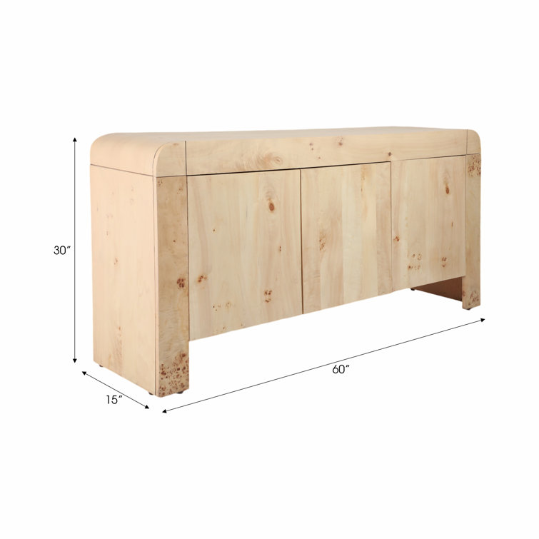 Natural Burl Wood 60" Sideboard with Veneer Finish