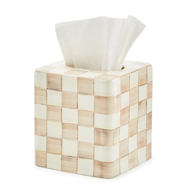 Hand-Painted Mocha Check Steel Tissue Box Cover