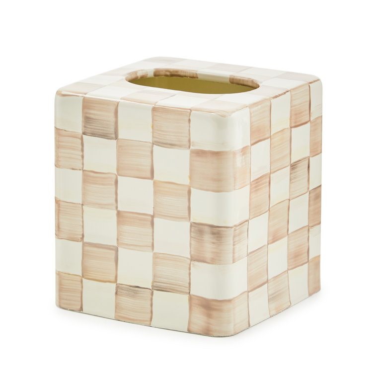 Hand-Painted Mocha Check Steel Tissue Box Cover