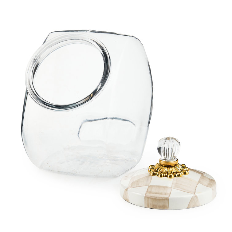 Large Clear Glass Cookie Jar with Mocha Check Lid
