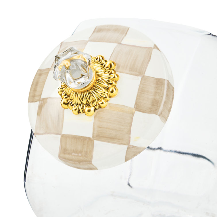 Large Clear Glass Cookie Jar with Mocha Check Lid