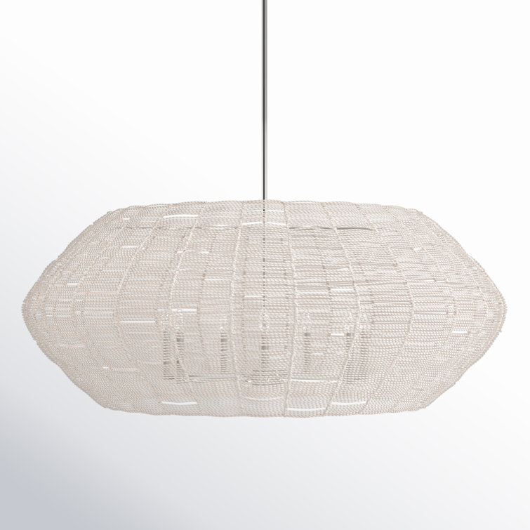 Polished Chrome Coastal Drum Chandelier with Natural Rattan Shade