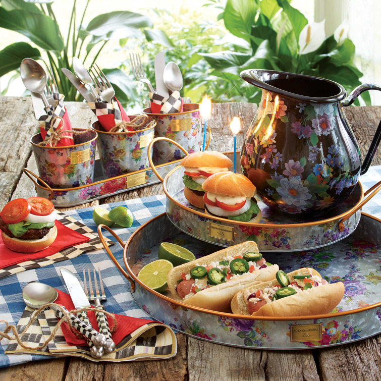 Classic Round Galvanized Herb Pots with Tray Set of 3