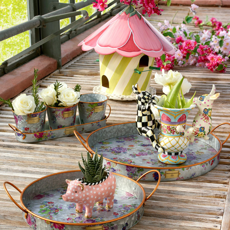 Classic Round Galvanized Herb Pots with Tray Set of 3
