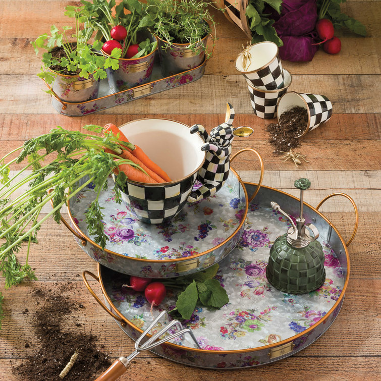 Classic Round Galvanized Herb Pots with Tray Set of 3