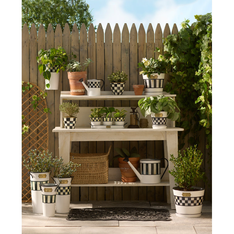 Spectator Black and White Galvanized Herb Pots with Tray, Set of 3
