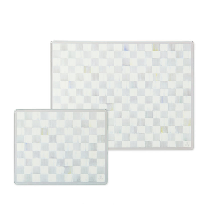 Sterling Check Gray and White Tempered Glass Cutting Board Set