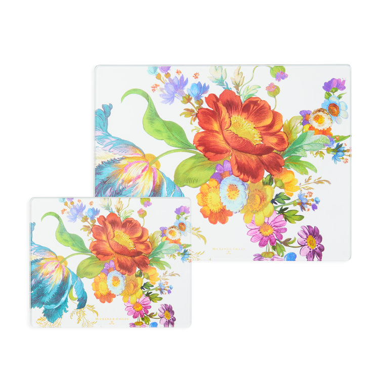 Floral Tempered Glass Rectangular Cutting Board Set