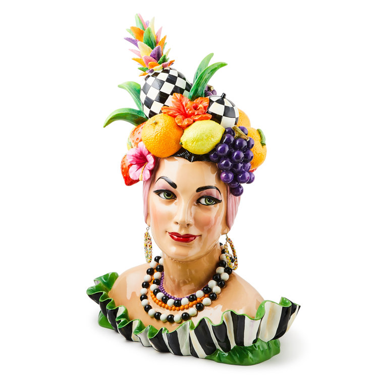 Handmade Colorful Resin Lady Figurine with Fruit Hat