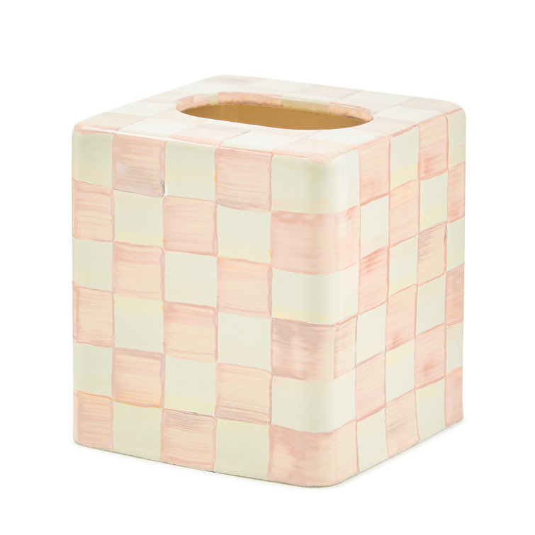 Hand-Painted Pink and White Ceramic Square Tissue Box Cover