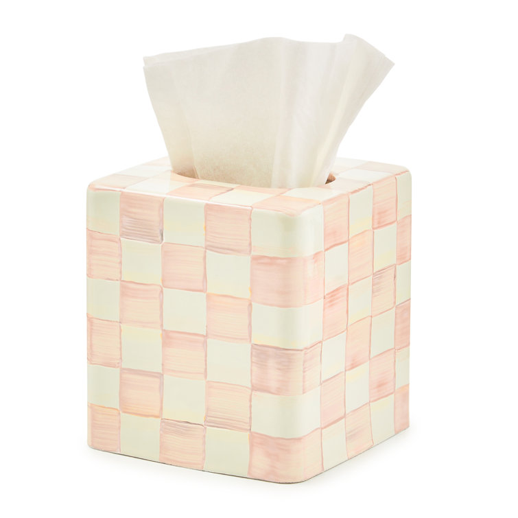Hand-Painted Pink and White Ceramic Square Tissue Box Cover
