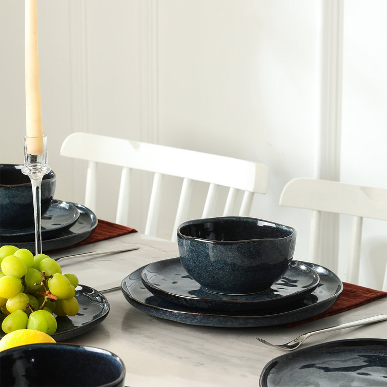 Mirella Blue Ceramic 24-Piece Dinnerware Set, Service for 8
