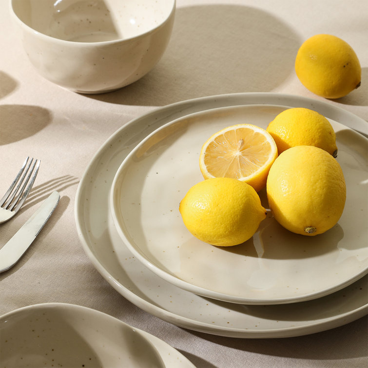 Beige Ceramic Embossed Dinner Plates Set for Four
