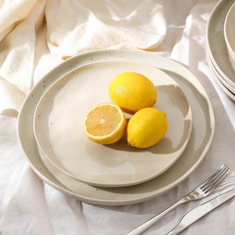 Beige Ceramic Embossed Dinner Plates Set for Four