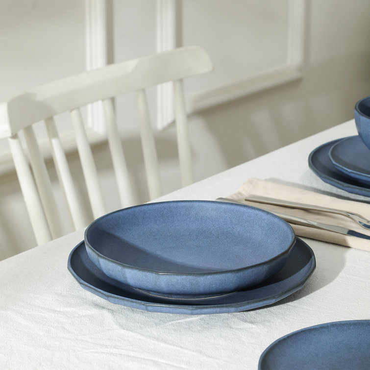 Blue Porcelain Round Pasta Bowl Set, 4-Piece